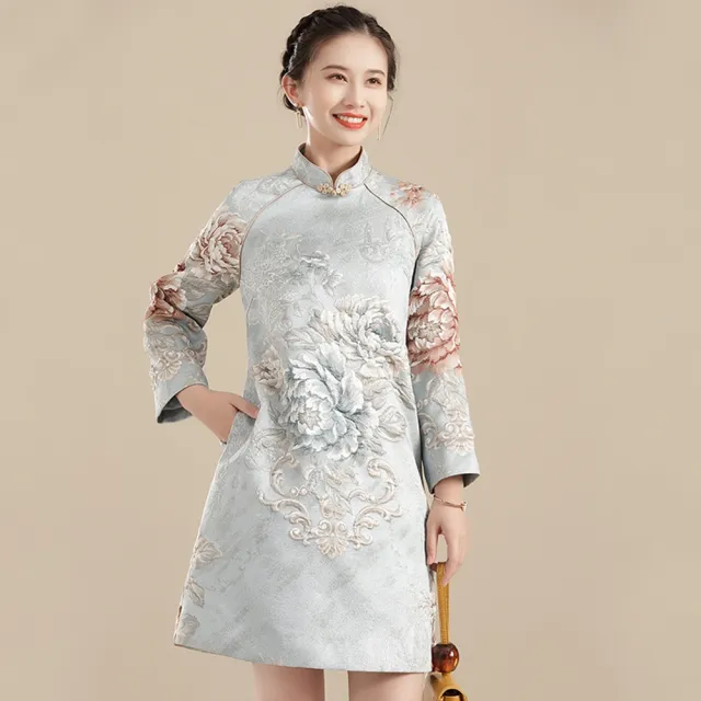 【巴黎精品】現貨+預購 女新中式旗袍唐裝連身裙改良旗袍A字裙長裙大碼洋裝休閒大尺碼女裝(寬鬆2色p1bj40)