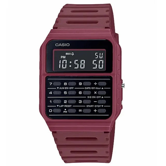 【CASIO 卡西歐】風潮 計算機樹脂腕錶/酒紅(CA-53WF-4B)