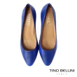 【TINO BELLINI 貝里尼】巴西進口牛皮素色尖楦粗高跟鞋FWEV012(寶藍)