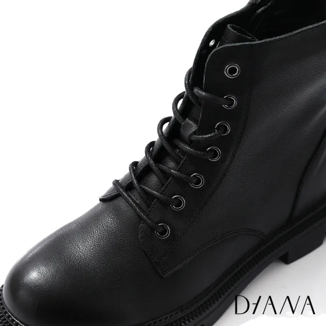 【DIANA】3.5cm質感牛皮厚底顯瘦款綁帶軍靴-率性時尚(黑)
