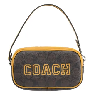 【COACH】JAMIE 經典C字LOGO印花迷你手拿包手提包(深咖/黃)
