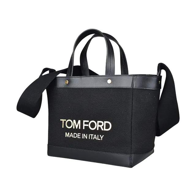 【TOM FORD】TOM FORD金字LOGO帆布磁扣式手提斜背包(迷你/黑)