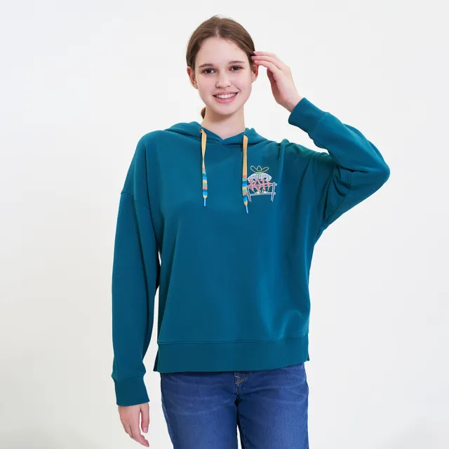 【Lee】女裝 長袖帽T / 多彩帽繩 系列刺繡 雲杉綠 Oversized版型 / 101+ 系列(LL220449728)