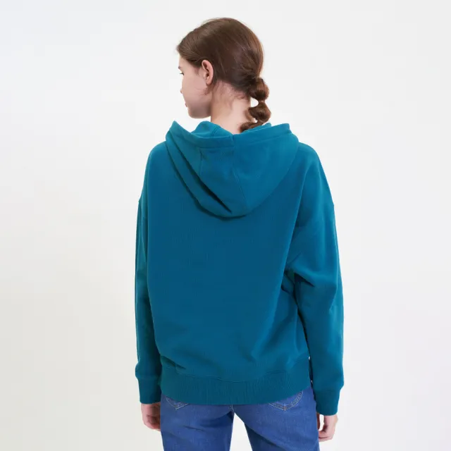 【Lee】女裝 長袖帽T / 多彩帽繩 系列刺繡 雲杉綠 Oversized版型 / 101+ 系列(LL220449728)