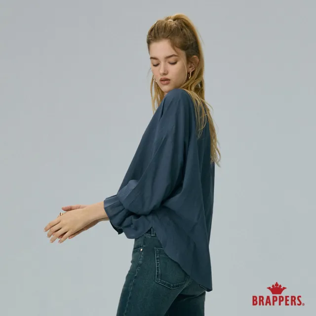 【BRAPPERS】女款 典雅V領喇叭袖襯衫(藍)
