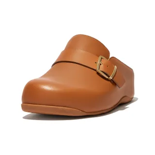 【FitFlop】SHUV BUCKLE-STRAP LEATHER CLOGS金屬扣環設計木屐鞋-女(淺褐色)