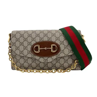 【GUCCI 古馳】1955馬銜扣雙背帶小型斜背包(677286-烏木)