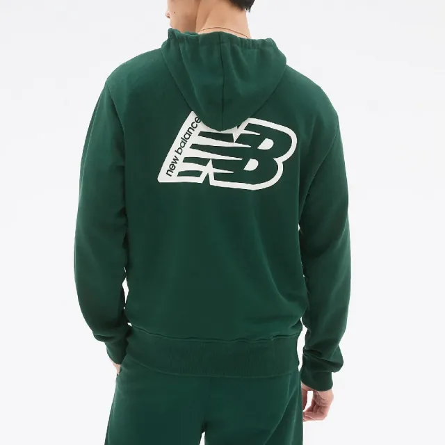 NEW BALANCE】帽T Essentials Fleece 綠白長袖寬版大Logo 連帽上衣NB