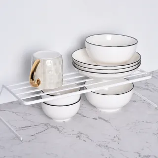 【Homely Zakka】日式簡約鐵藝分層兩用盤架_兩色任選(碗筷架/置物架/櫥櫃整理架) 