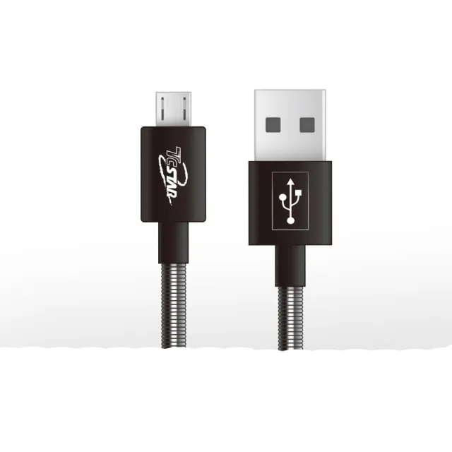 【TCSTAR】二入組_USB轉MicroUSB 1M  PVC彈簧充電傳輸線(TCW-U5100BK-2)