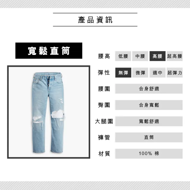 【LEVIS 官方旗艦】女款 501 90S高腰排釦直筒牛仔長褲 / 精工大開口破壞工藝 及踝款 熱賣單品 A1959-0021