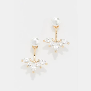 【SHASHI】紐約品牌 Marquise Pearl 橄欖形白鑽耳環 前後扣珍珠耳環(珍珠耳環)