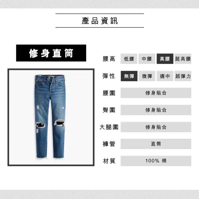 【LEVIS 官方旗艦】女 Wedgie高腰修身直筒排釦牛仔褲/磨損開口破壞/不收邊褲管 及踝款 熱賣單品 34964-0160