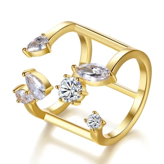 【Aphrodite 愛芙晶鑽】鋯石戒指/輕奢高級感幾何鋯石造型開口戒 戒指(2色任選)