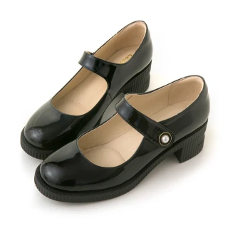 【amai】復古法式珍珠粗跟鞋 厚底鞋 瑪莉珍鞋 懶人鞋 娃娃鞋 瑪麗珍鞋 大尺碼 GC23BK(黑色)