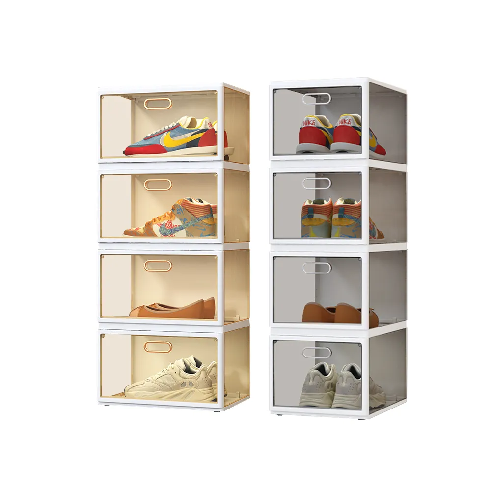 【HaRu日春生活】免組裝一體式折疊鞋盒-四層款(透明收納盒 鞋盒 置物盒 鞋櫃)