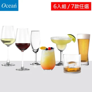【Ocean】無鉛透亮玻璃酒杯6入組/7款任選(紅酒杯 白酒杯 香檳杯 威士忌杯 無梗杯 調酒杯 啤酒杯 玻璃杯)