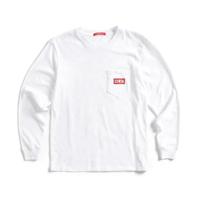 【EDWIN】男裝 口袋BOX LOGO長袖T恤(白色)