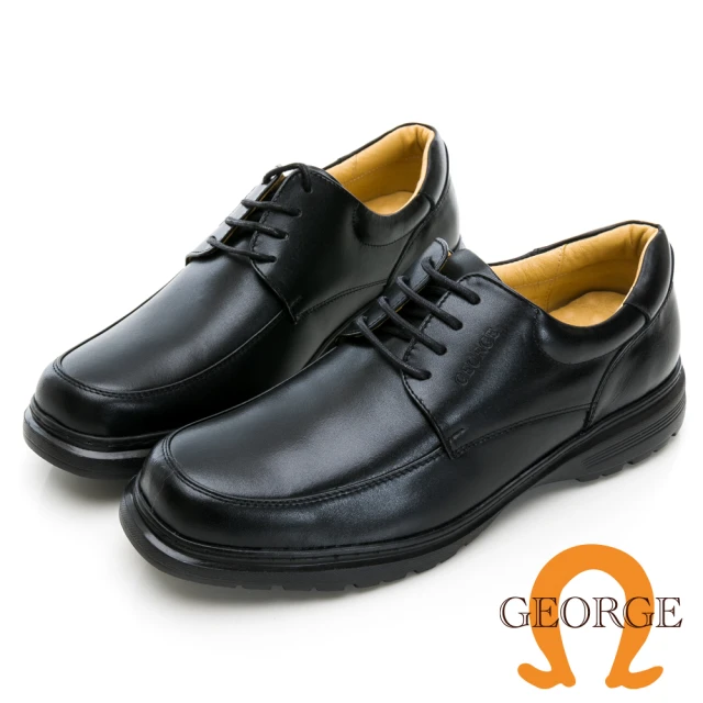 【GEORGE 喬治皮鞋】舒適系列 MODO輕量真皮綁帶氣墊鞋-黑135017IN10