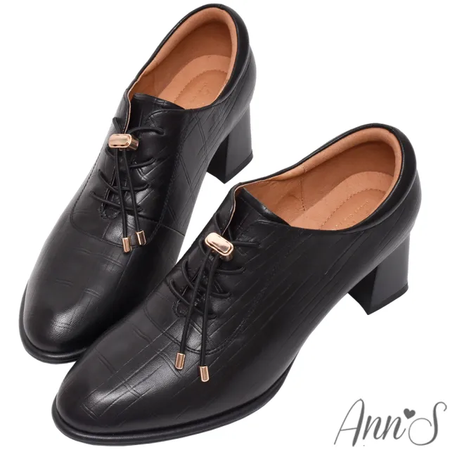 【Ann’S】免綁鞋帶!顯瘦楦型牛皮全真皮粗跟踝靴5.5cm(黑)