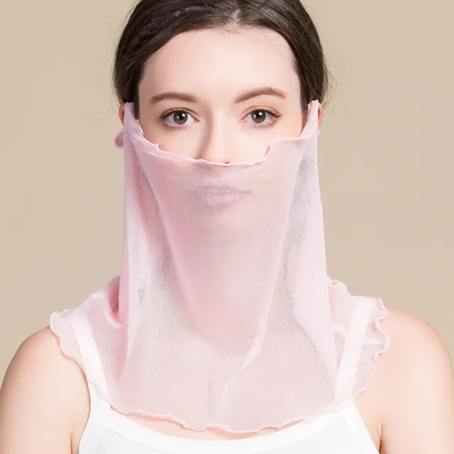 【I.Dear】速達-100%蠶絲薄款針織防曬防風空調圍脖面罩口罩兩用(15色)