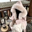 粉紅色的成吉思汗頂級保暖白狐羽絨大衣