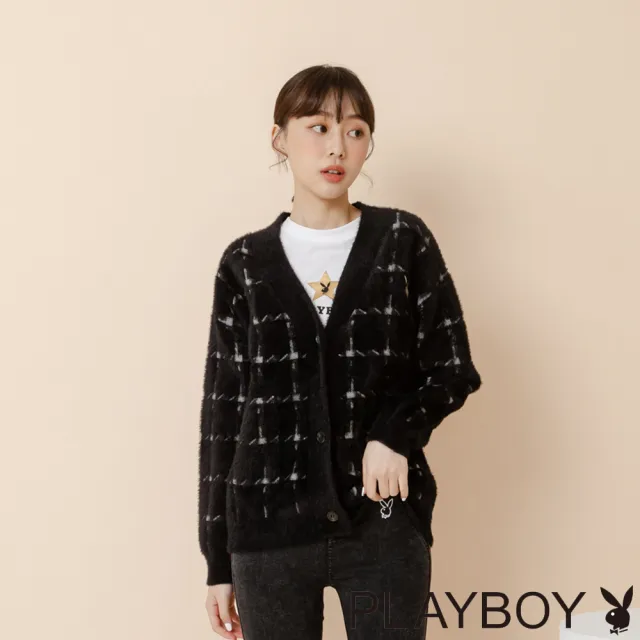 【PLAYBOY】緹花毛衣外套(黑色)