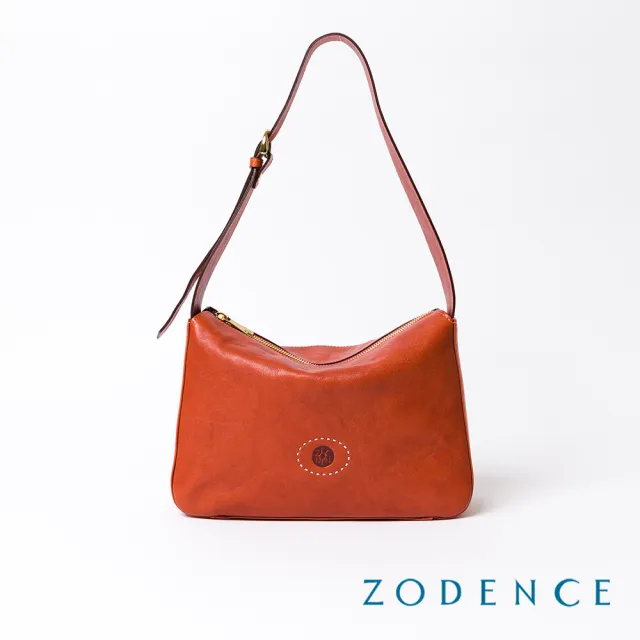 【ZODENCE 佐登司】HAN義大利植鞣革個性肩背斜背包(橘紅)