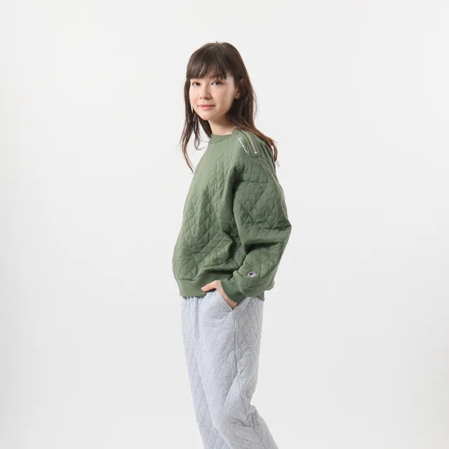 【Champion】官方直營 Womens 左肩拉鍊長袖上衣-女(橄欖綠)