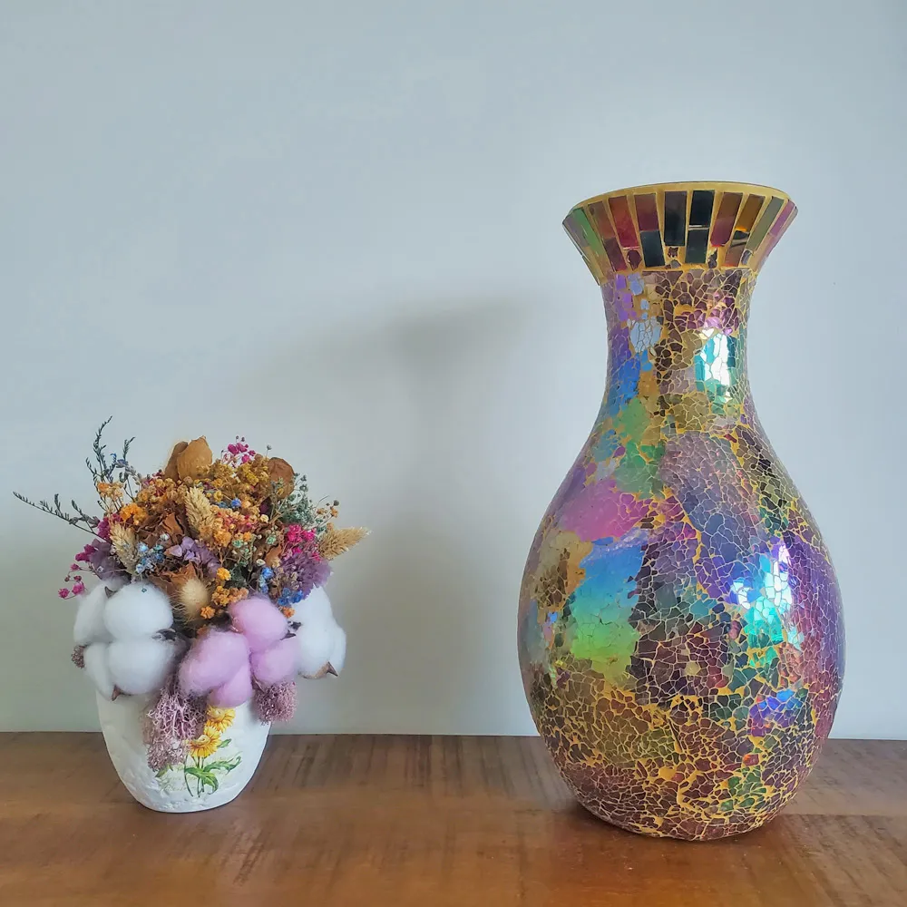 【藍夜水晶】土耳其馬賽克玻璃花瓶(擺件 裝飾品 花器 繽紛彩虹)