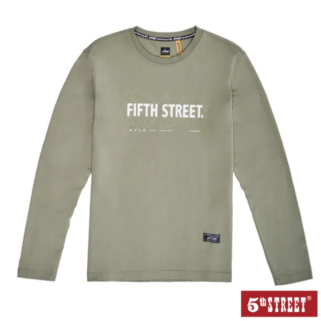 【5th STREET】男等高線圖LOGO長袖T恤-橄欖綠