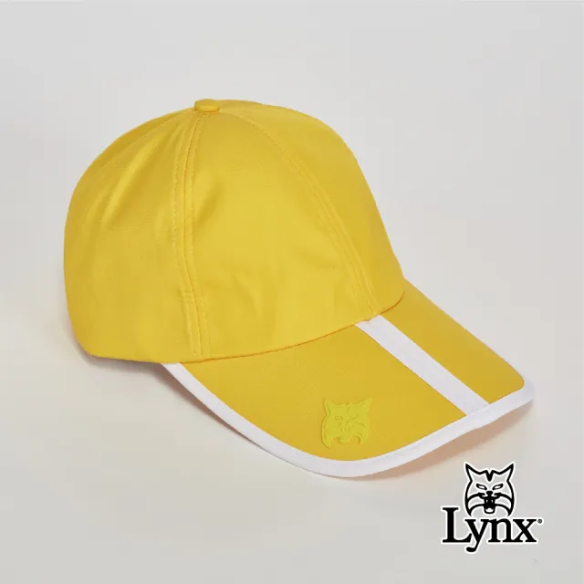 【Lynx Golf】男款可折式易收納防潑水配色帽簷山貓膠標鐵扣式可調節式球帽(四色)