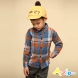 【Azio Kids 美國派】男童 上衣 經典格紋磨毛長袖襯衫(藍)