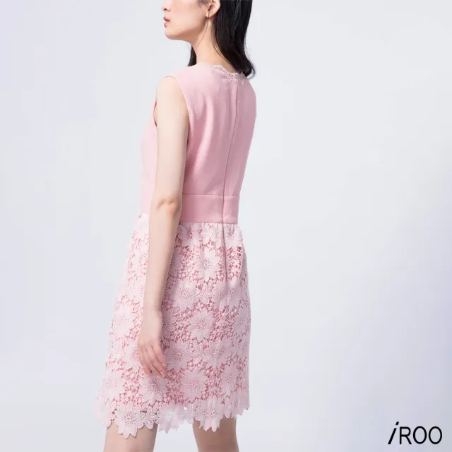 【iROO】蕾絲花朵女人設計無袖短洋