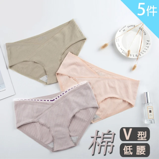 【樂邦】5入-直紋棉質V型低腰內褲