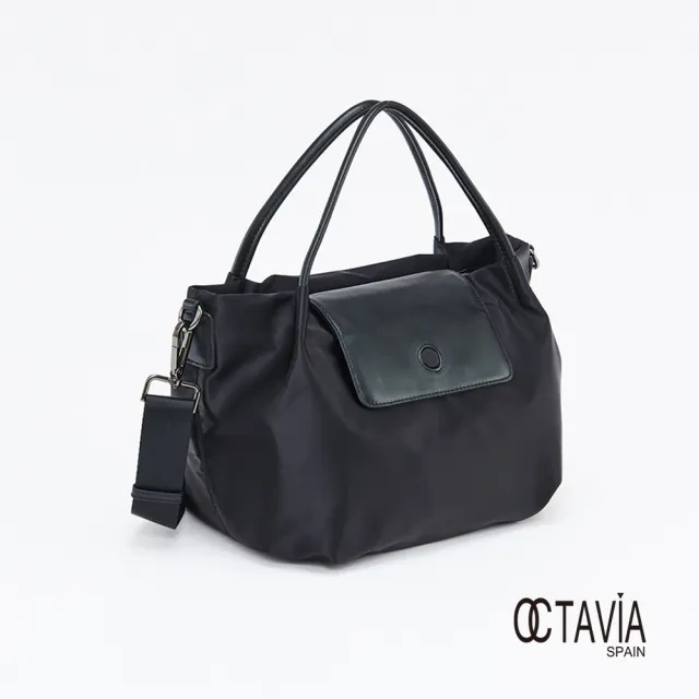 【OCTAVIA】雙11 超輕量尼龍配皮肩斜二用水餃包(輕輕黑  輕量包 托特包)