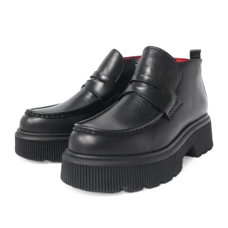 【TINO BELLINI 貝里尼】義大利進口牛皮厚底樂福拉鍊高筒鞋FWNV019(黑)