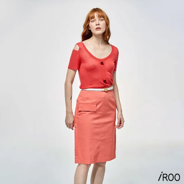 【iROO】假口袋及膝窄裙