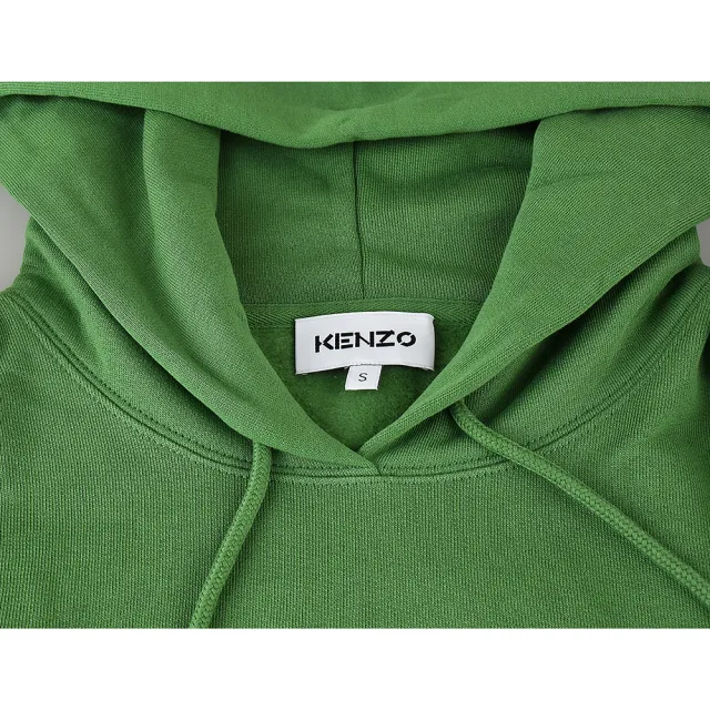 【KENZO】KENZO草寫刺繡LOGO創辦人造型設計內刷毛連帽T恤(女款/草綠x檸檬綠)