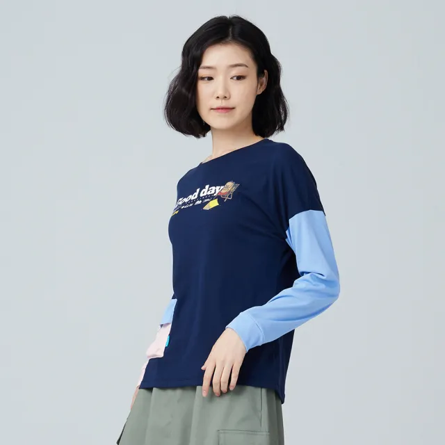 【BATIS 巴帝斯】撞色主題印花長 T - 女 - 三色(保暖、舒適)