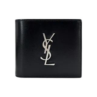 【YSL】品牌銀logo滑面牛皮八卡對開短夾(453276-黑)