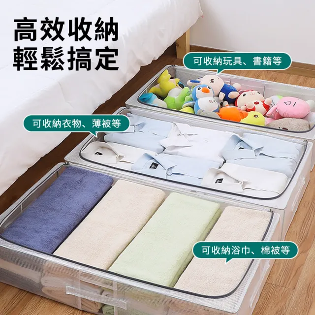 【YUNMI】PVC夾網床底布藝收納箱 衣物整理箱 衣物收納箱 棉被收納 床底儲物箱(防水透明可視 可折疊 中號)