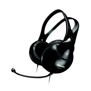 【Philips 飛利浦】SHM1900 有線麥克風耳罩式耳機(自帶麥克風/一分二轉接器)