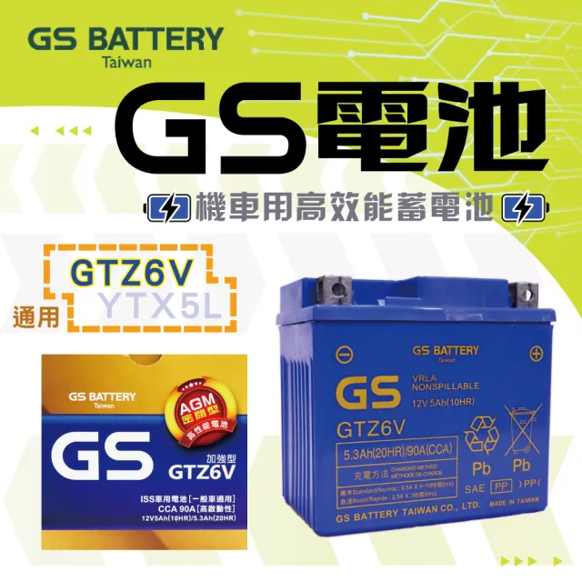 【GS 統力】GTZ6V 加強型5號機車電瓶(同 YUASA湯淺 YTX5L-BS)