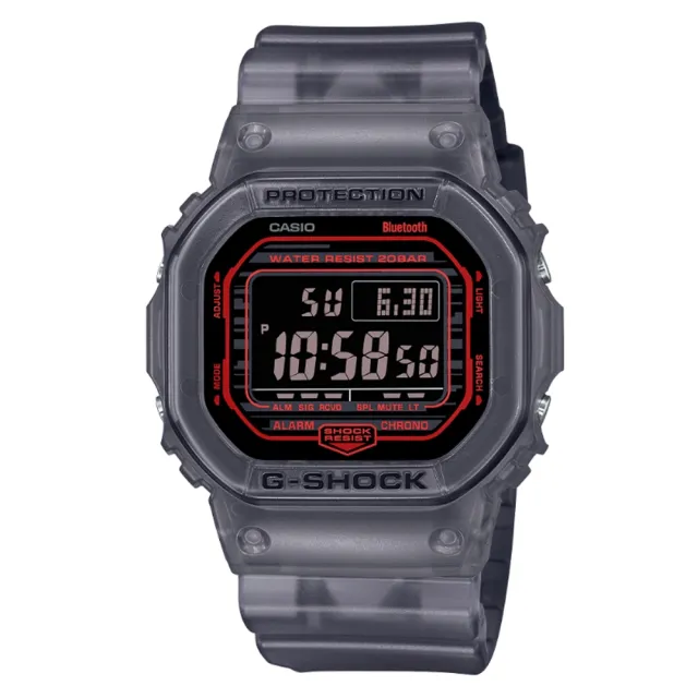 【CASIO 卡西歐】G-SHOCK 藍牙 半透明 漸變透黑 經典方形 DW-B5600G-1_42.8mm