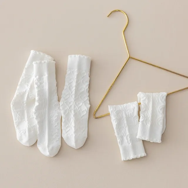 【橘魔法】（5雙一組）氣質圖形浮雕花中筒襪 (襪子 堆堆襪 兒童 女童 兒童 童裝 白襪 全白襪子)