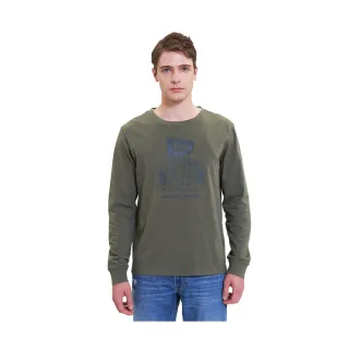 【Lee 官方旗艦】男裝 長袖T恤 / 建築印花 橄欖綠 標準版型(LL220403ANL)