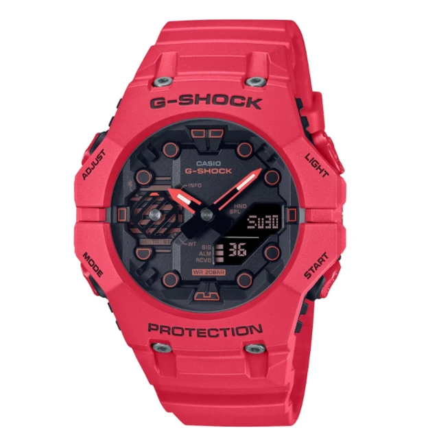 CASIO 卡西歐 G-SHOCK 藍牙連線 碳纖維核心防護雙顯手錶-火焰紅 GA-B001-4A