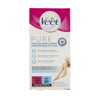 【Veet Pure】手腿部位專用冷蠟脫毛蠟紙 低過敏配方 16片一盒(身體清潔/身體去角質/妝前乳/除毛貼片)