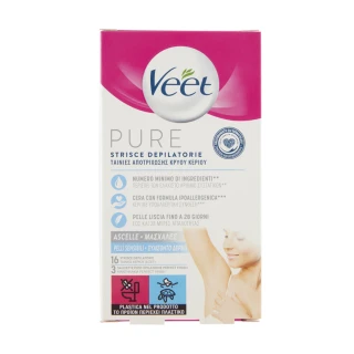 【Veet Pure】腋下&比基尼線部位專用冷蠟脫毛蠟紙 低過敏配方 16片一盒(身體清潔去角質/妝前乳/除毛貼片)